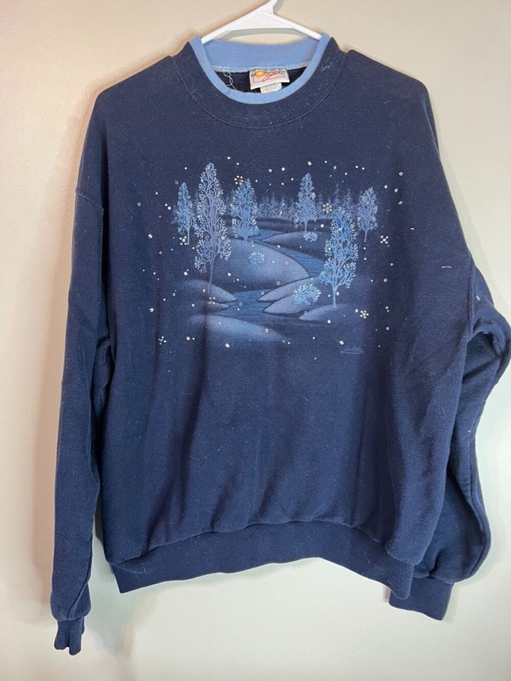 Vintage Morning Sun Night Sky Sweatshirt Sz L Granny Cottagecore Winter
